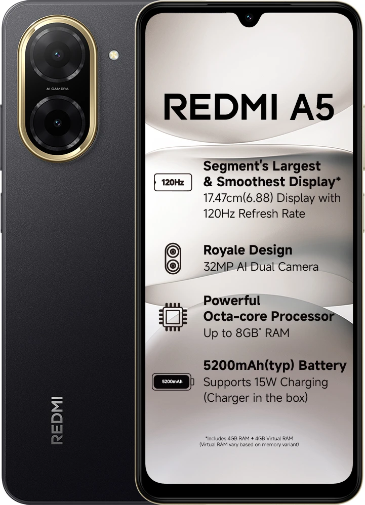 Redmi A5 Price in Nepal 5200mAh battery | 6.88-inch 120Hz display (2025) 1 Redmi a5